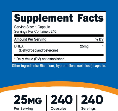 Nutricost DHEA 25mg, 240 Caps - Gluten Free, Soy Free, Non-GMO