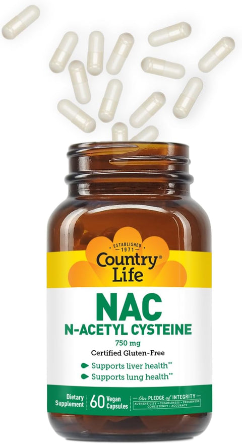 Country Life NAC N-Asetil Sistein 750 mg, 60 Vegan Kapsül