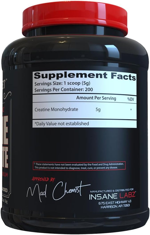 Insane Labz Insane Creatine Monohydrate Post Workout Strength Size Power 1 kg 200 Servings - Kreatin Takviyesi