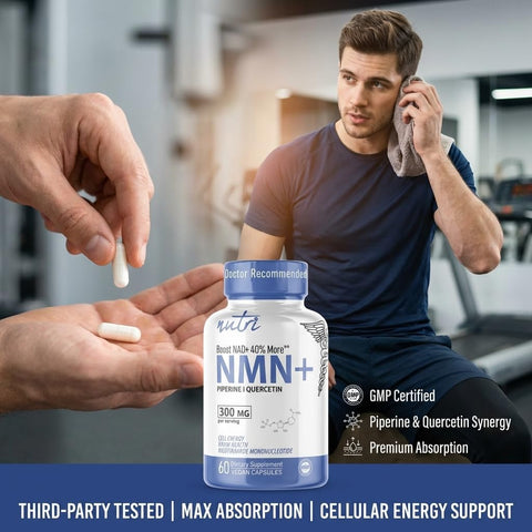 Nutri NMN+ 300mg NAD Nicotinamide Mononucleotide, 40% More NAD+ with Quercetin 60 Caps