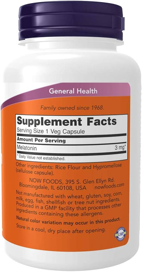NOW Foods Melatonin 3 mg 180 Veg Capsules