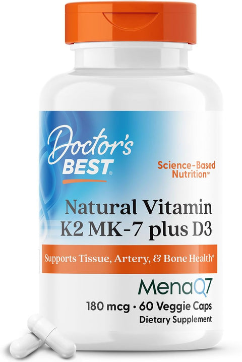 Doctor's Best Natural Vitamin K2 MK-7 Plus D3, 60 Veggie Caps