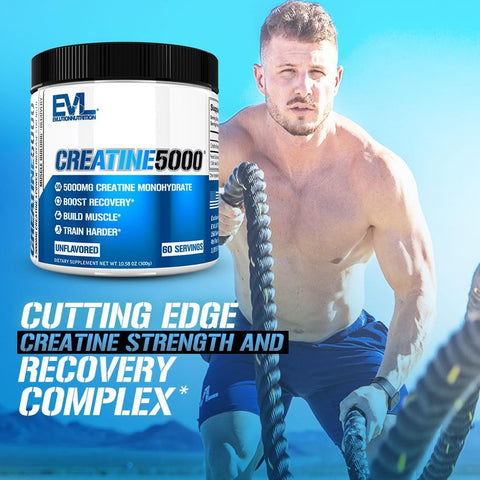 Evlution Nutrition Creatine 5000 - Supports Faster Recovery, Lean Muscle Growth & Performance - Pre & Post Workout Powder - 5000mg Pure Creatine Monohydrate Per Serving - 60 Servings - Unflavored