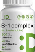 DEAL SUPPLEMENT Vitamin B1 Thiamin 500mg Benfotiamine 2 in 1 Enhanced Formula – Fat & Water Soluble 240 Caps