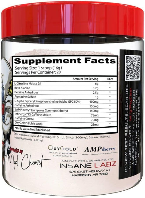 Insane Labz Psychotic Clear Fully Disclosed Clinically Dosed PreWorkout Powder Extreme Lasting Energy Focus