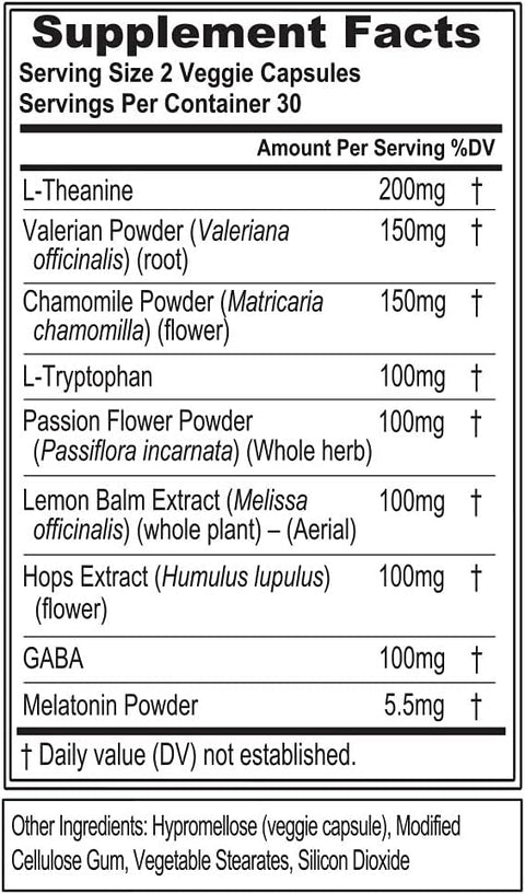 Evlution Nutrition Sleep Support Theanine Melatonin Gaba Valerian L-Tryptophan Lemon Balm and More - Restful Calm Caps