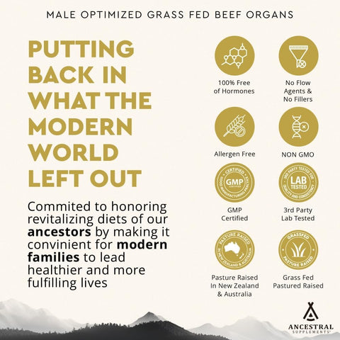 Ancestral Supplements Mofo Energy Levels and Overall Men's Health and Wellness Non-GMO Grass Fed Beef Organ  with Liver 180 Caps