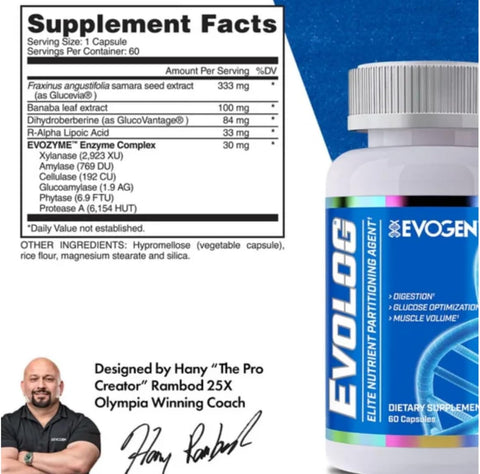 Evogen Evolog Glucose Dihydroberberine GDA Mass Gainer & Weight Gainer Supports Digestion Glucose Optimization Muscle Volume 60 Caps