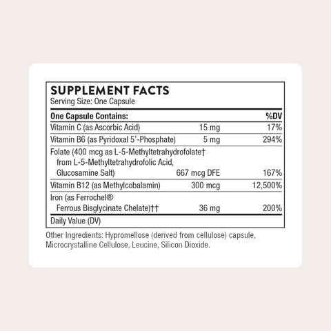 THORNE Advanced Iron Complex Chelated Iron Folate, B and C Vitamin 60 Caps