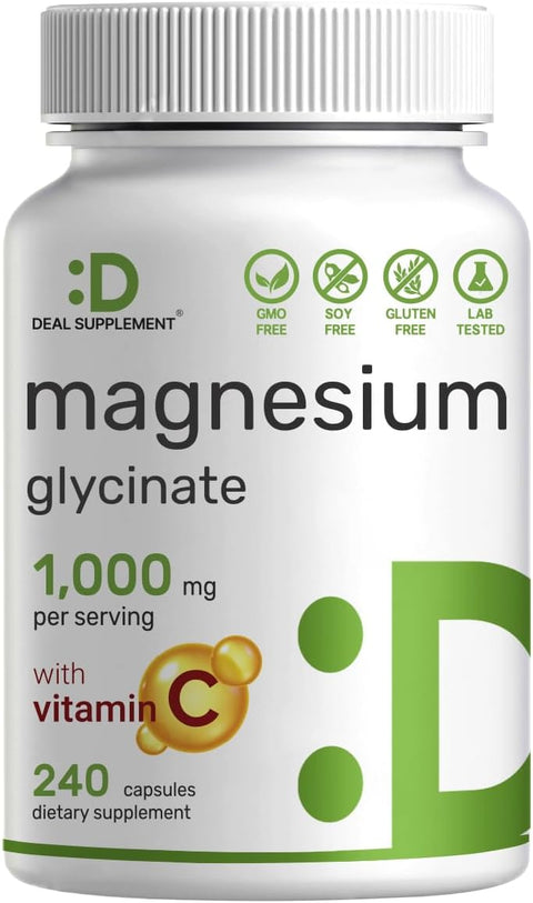 Deal Supplement Magnesium(Magnezyum) Glycinate 1,000mg Plus Vitamin C, 240 Capsules
