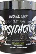 Insane Labz Psychotic Test Energy Pump Boosting PreWorkout DMAE Bitartrate D-Aspartic Acid Creatine HCL and Glycerol Monostearate 30 Servings Lemon-Lime