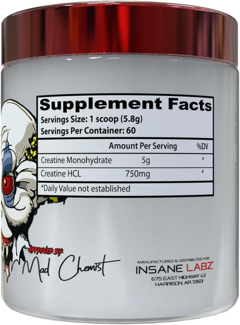 Insane Labz Crea-2 Creatine Monohydrate & Creatine HCl Powder 60 Servings - Kreatin Monohidrat & HCL