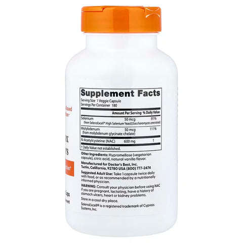Doctor’s Best 600 mg Nac Detox Selenium Molybdenum Regulators 180 Caps