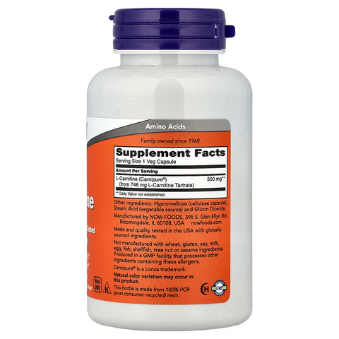 NOW Foods L-Carnitine Tartrate 500 mg 60 Veg Capsules