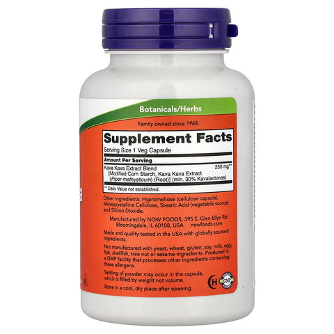 NOW Foods Kava Kava Extract Sleep Brain & Cognitive 250 mg 120 Veg Caps