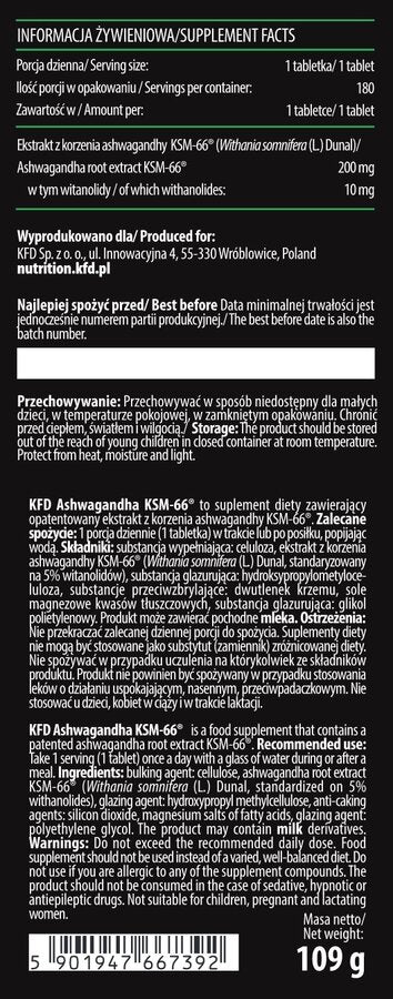 KFD Ashwagandha Ksm-66 180 Tablet - Supplementhane