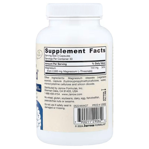 Jarrow Formulas Vegan MagMindo Magtein Magnesium L-Threonate Brain Health 90 Veggie Capsules