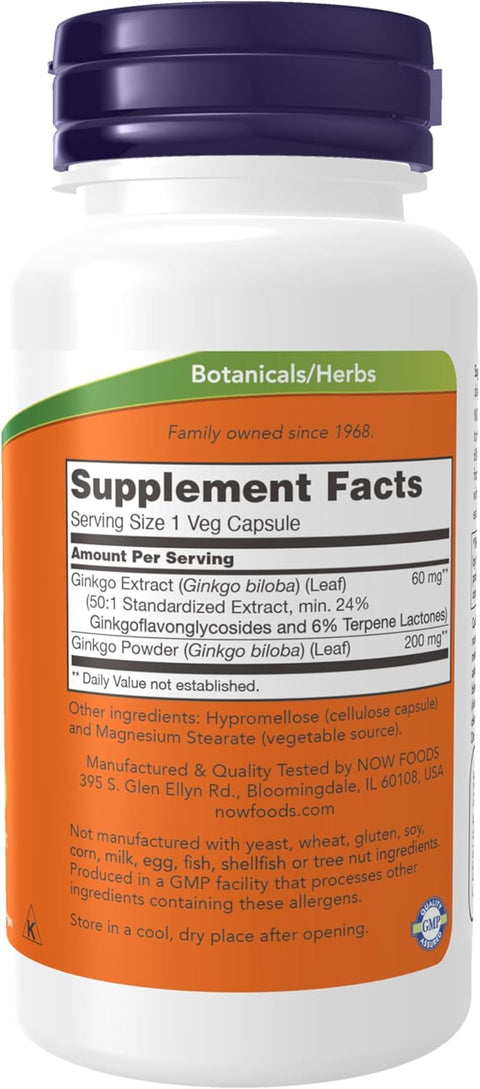 NOW Foods  Ginkgo Biloba 60 mg, 60 Veg Caps