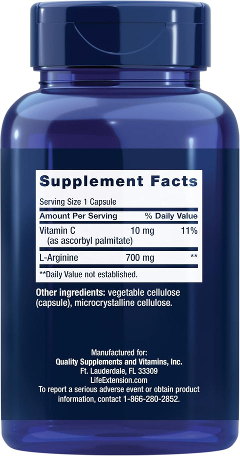 Life Extension L-Arginine Nitric Oxide 700 mg Vitamin C Immune Health Bones 200 Caps