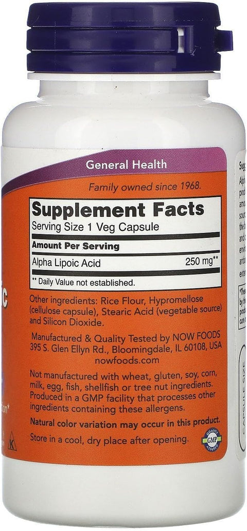 Now Foods Alpha Lipoic Acid Glutathione Support 250mg 60 Caps