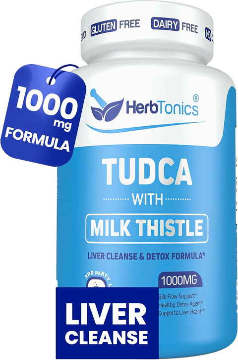 Herbtonics TUDCA Gallbladder Milk Thistle & Pterostilbene Bile Salt for Liver Cleanse Detox Healthy Bile Flow, and Digestive Health 60 Caps