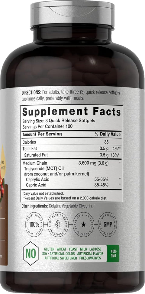 Horbäach MCT Oil 3600mg 300 Softgels with Coconut Caprylic & Capric Acid Keto Friendly Formula