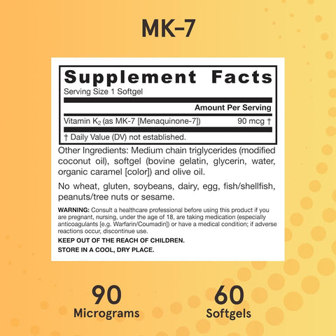 Jarrow Formulas MK-7 90 mcg - Bioactive Form of Vitamin K2 - 60 Servings (Softgels)