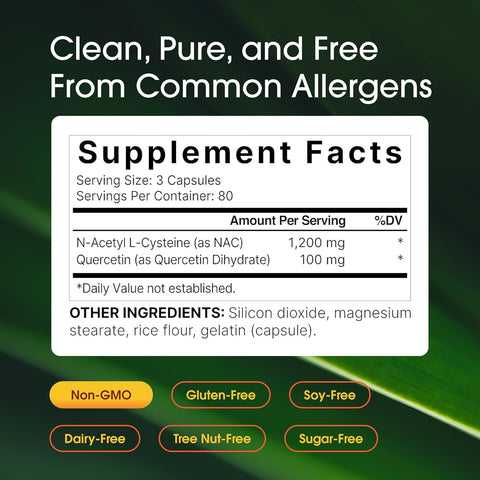 NatureBell NAC N-Acetyl Cysteine Liver Antioxidant 1200mg with Quercetin - 240 Caps