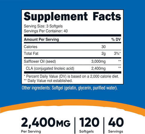 Nutricost CLA (Conjugated Linoleic Acid) 2,400mg, 120 Softgels - Gluten Free, Non-GMO, 800mg Per Softgel
