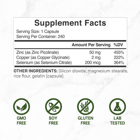 Deal Supplement Zinc Picolinate (Çinko) 50mg with Selenium + Copper (Bakır)