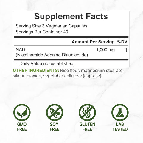 Deal Supplement NAD+ Women & Men Promote Energy, Anti-Aging Cell Regeneration 1000mg 120 Veggie Caps