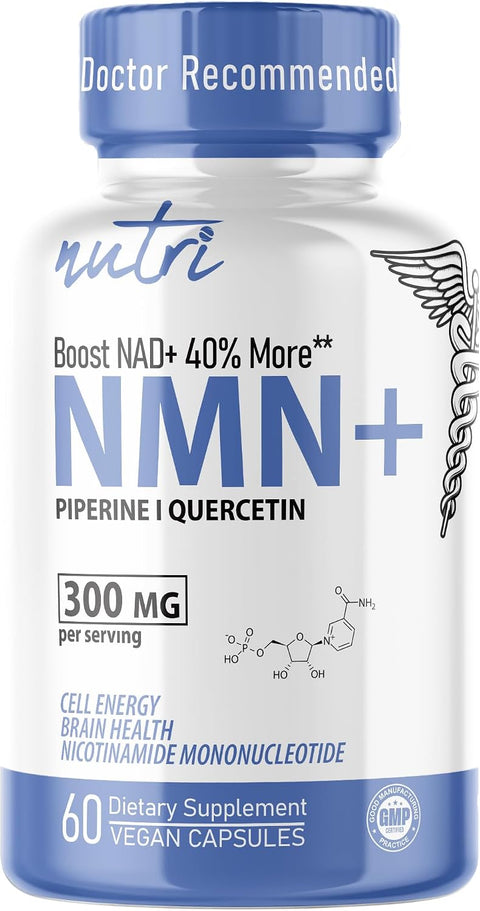 Nutri NMN+ 300mg NAD Nicotinamide Mononucleotide, 40% More NAD+ with Quercetin 60 Caps