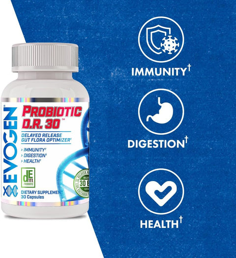 Evogen Probiotic D.R. lactobacillus Gut Flora Optimizer Immunity Digestion Health 30 Billion CFUs 30 Caps
