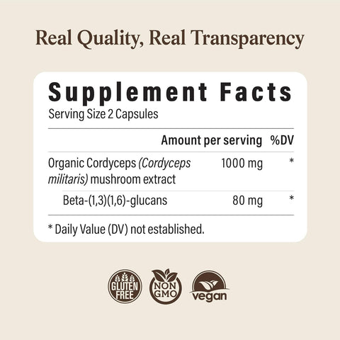 Real Mushrooms Organic Cordyceps Mushroom Powder 120 Caps