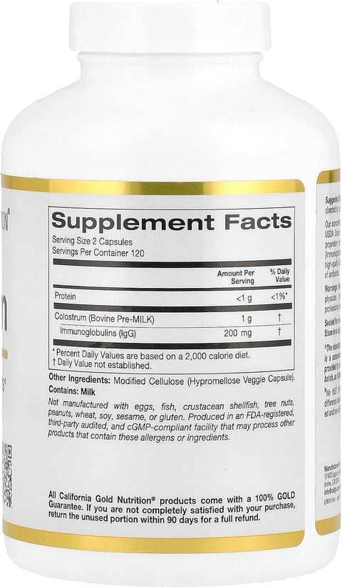 California Gold Nutrition Colostrum Gut Bovine Pre-Milk Immune Support 240 Veggie Caps