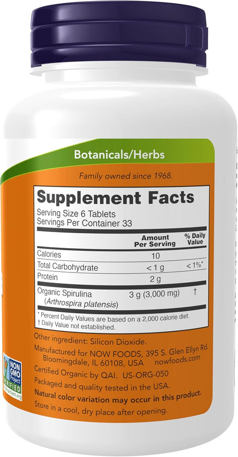 NOW Foods Organic Spirulina 500 mg with Vitamins Minerals and GLA Gamma-Linolenic Acid 200 Tablet