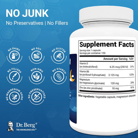 Dr. Berg Maximum Strength 4-in-1 Chelated Magnesium Glycinate D3, B6 & Zinc 150 Caps