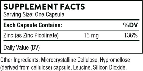 Thorne Zinc Picolinate 15mg - 60 CapsV - Çinko Takviyesi
