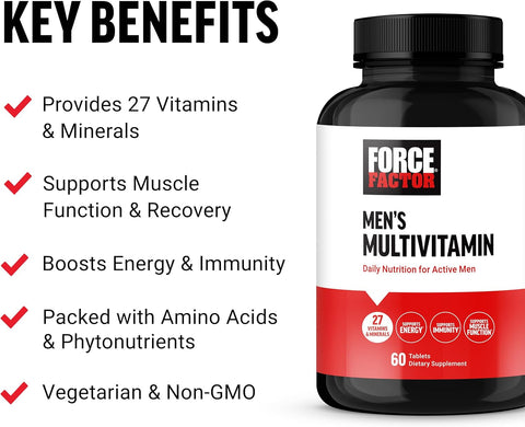 Force Factor Men’s Multivitamin  for Men Plus Amino Acids 27 Vitamins and Minerals Support Energy, and Immunity, 60 Tablet