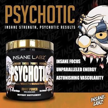 Insane Labz Psychotic Gold High Stimulant PreWorkout Energy Focus, Pump Beta Alanine DMAE Bitartrate NO Booster 60 Servis