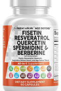 Clean Nutraceuticals Fisetin Quercetin Resveratrol Spermidine - Longevity with NAD Berberine Apigenin Anti Aging Cellular Health Support Caps 60