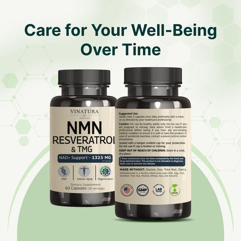 VINATURA NMN 1325MG NMN 1000mg with Resveratrol and TMG NAD+ 60 Caps