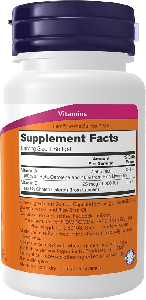 NOW Foods Vitamin  Ultra A & D3 25,000/1,000 IU Eye Health Essential Nutrition 100 Softgels