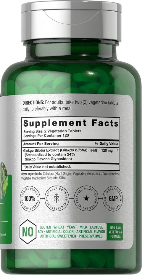 Horbaach Ginkgo Biloba Mabet ağacı ekstrat 120mg 240 Tablet Flavone Glycoside Vegetarian Gluten Free