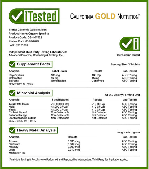 California Gold Nutrition Organic Spirulina Greens & Superfoods Antioxidant Support 240 Tablets