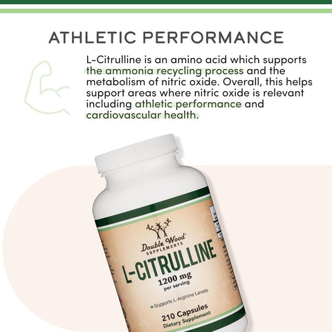 Double Wood L Citrulline 1200mg L-Arginine Nitric Oxide Booster Muscle Recovery  to Improve Muscle