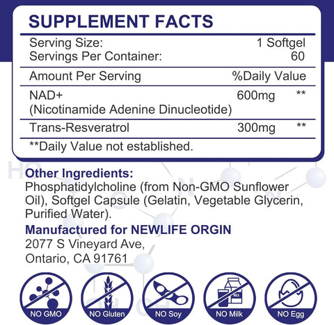 inGreens Liposomal NAD+ 900 mg Trans Resveratrol NMN Aging Defense, Energy, Longevity 60 Softgels