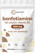 Micro Ingredients Vitamin B1 Benfotiamine 600mg Per Serving, 240 Coconut Oil Softgels