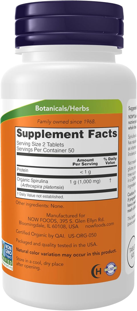 NOW Organic Spirulina 500 mg with Vitamins Minerals and GLA Gamma-Linolenic Acid 100 Tablet