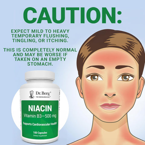 Dr. Berg Highly-Potent Niacin Flush Tolerance 500 mg Vitamin B3 for Heart Brain & Energy Support – 100 Caps